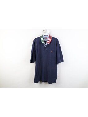 Vintage 90s Tommy Hilfiger Mens XL Faded Striped Collared Golf Polo Shirt Blue